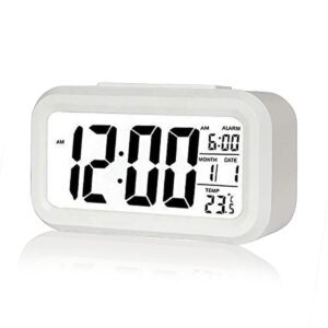 Digital Alarm Clock,Battery Operated Small Desk Clocks,with Date,Indoor Temperature,Smart